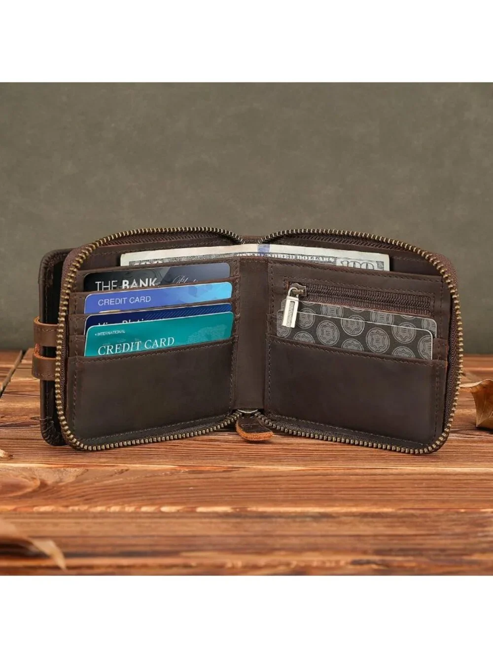 Full Grain Leather Bifold Wallet for Men | RFID Blocking, AirTag Slot & Coin